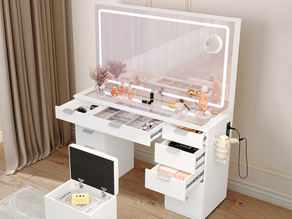 GlowVanity™ – La Coiffeuse Tout-en-Un avec Éclairage Pro et Charge Intégrée
